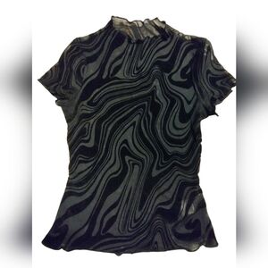 2/$10 Sexy Shein black sheer textured wave patterned shirt Size Small